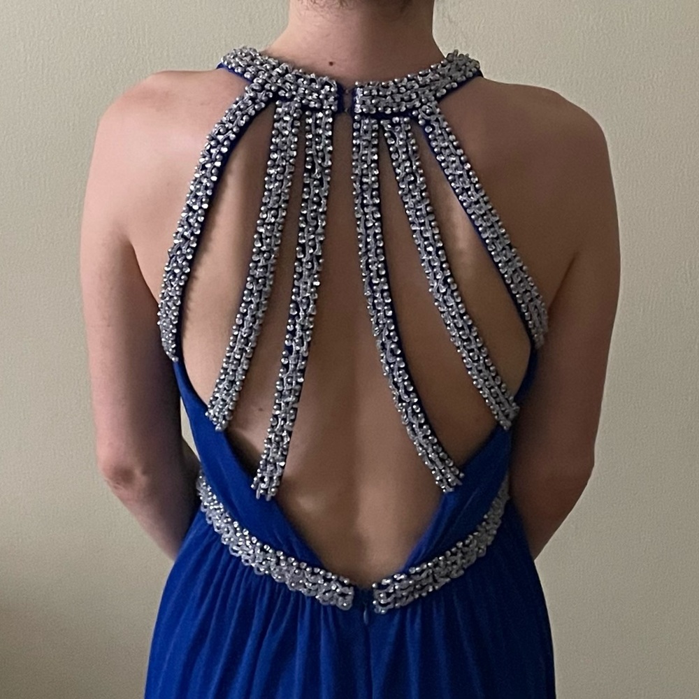 Adrianna Papell Royal Blue Backless Beaded Dress